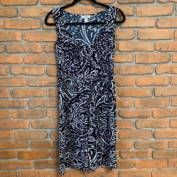 Ann Taylor LOFT Paisley‎ Print Sleeveless Sweetheart Neck Midi Dress Navy Size 4 - Picture 1 of 5